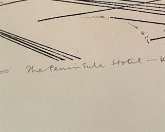 Signed Litho Building Print  New Peninsula Hotel Kowloon Tom Briggs	Frame: 23 x 25in	
