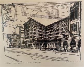 Signed Litho Building Print  New Peninsula Hotel Kowloon Tom Briggs	Frame: 23 x 25in	

