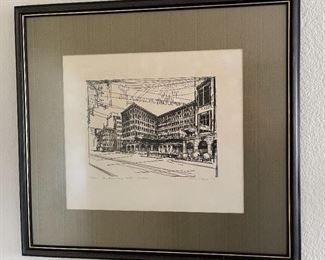 Signed Litho Building Print  New Peninsula Hotel Kowloon Tom Briggs	Frame: 23 x 25in	
