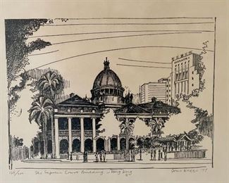 Signed Litho Building Print The Supreme Court Building Hong Kong Tom Briggs	Frame: 23 x 25in	
