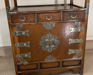 Chinese Brass & Wood Shelf Unit	66x 24.5 x 16in	HxWxD
