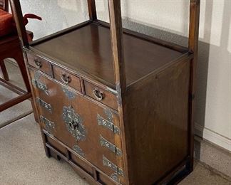 Chinese Brass & Wood Shelf Unit	66x 24.5 x 16in	HxWxD
