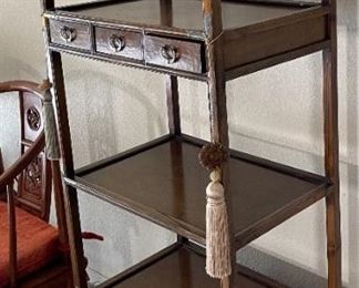 Chinese Brass & Wood Shelf Unit	66x 24.5 x 16in	HxWxD
