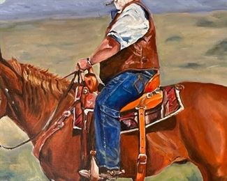 Original Art Cowboy on horse Rosa Leung Trombitas Oil Painting	Frame: 35 x 41	
