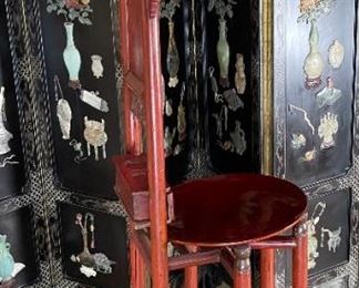 Red Lacquer Chinese Dragon stand	67 x 24.5 x 20in	HxWxD
