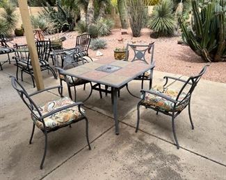 Outdoor slate patio table and four chairs	Table 28“ x 39“ x 39“ chair total height 30.75 inches ceiling height 19 inches	
