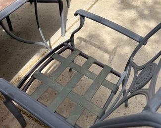 Outdoor slate patio table and four chairs	Table 28“ x 39“ x 39“ chair total height 30.75 inches ceiling height 19 inches	
