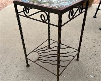 Iron and tile table top plant stand/end table stand 1 of 2	21.5” x 13” x 13”	
