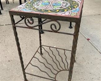Iron and tile table top plant stand/end table stand 1 of 2	21.5” x 13” x 13”	
