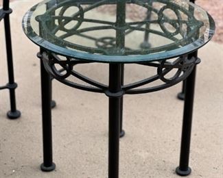 Outdoor wrought iron chairs and table	Table 21.5“ x 22.5“ in diameter chair 34.5“ x 19.5“ 20 inch seating height	

