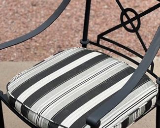 Outdoor wrought iron chairs and table	Table 21.5“ x 22.5“ in diameter chair 34.5“ x 19.5“ 20 inch seating height	
