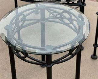 Outdoor wrought iron chairs and table	Table 21.5“ x 22.5“ in diameter chair 34.5“ x 19.5“ 20 inch seating height	
