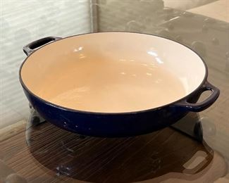 Invicta cast iron and enamel frying pan made in France	11.75 inches in diameter 2.25 inches high	
