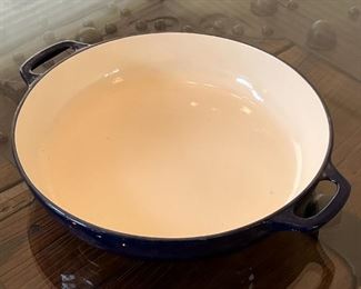 Invicta cast iron and enamel frying pan made in France	11.75 inches in diameter 2.25 inches high	
