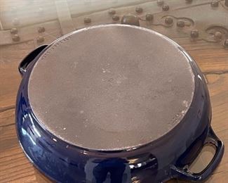Invicta cast iron and enamel frying pan made in France	11.75 inches in diameter 2.25 inches high	
