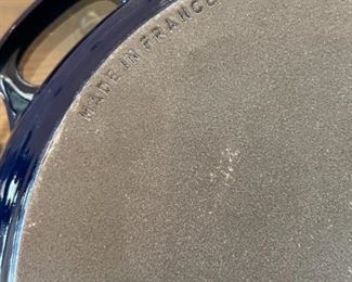 Invicta cast iron and enamel frying pan made in France	11.75 inches in diameter 2.25 inches high	
