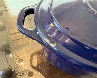 Chasseur  Cobalt Blue French Enameled Cast Iron Terrine 27	With lit 7 inches high 14 inches long 9 in wide	
