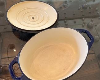 Chasseur  Cobalt Blue French Enameled Cast Iron Terrine 27	With lit 7 inches high 14 inches long 9 in wide	
