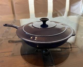 Chasseur  Cobalt Blue French Enameled Cast Iron Fry pan 28	11.5 inches in diameter 2.25 inches tall	
