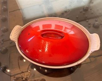 Le Creuset Cast Iron Orange/Red oval Casserole Dish Pot Pan With Lid	.75” x 8” x 4”	
