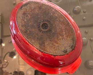 Le Creuset Cast Iron Orange/Red oval Casserole Dish Pot Pan With Lid	.75” x 8” x 4”	
