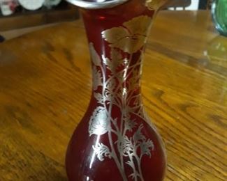 RUBY VASE SILVER OVERLAY