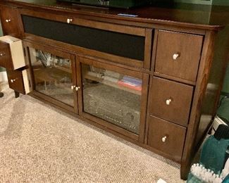 Solid entertainment cabinet with side drawers & top center speaker cupboard 66.25"×22.5"×35" $200