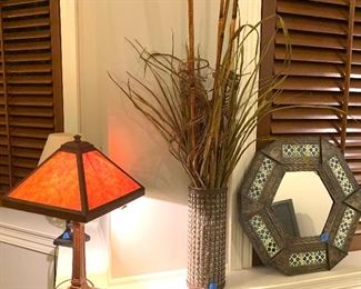 Small decorative Lamp $15
Decorative dry grass in vase $15
6 sided decorative mirror $15