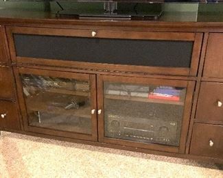 Solid entertainment cabinet with side drawers & top center speaker cupboard 66.25"×22.5"×35" $200