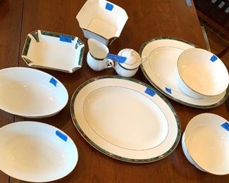 Lenox Kelly Debut China:
(2) 16" serving platters $50ea
(2)10" oval serving bowls $45ea
(2)  8.5" round serving bowl $45ea
7" square serving bowl $60, 
8" square side dish $30, 
cream & sugar set $30