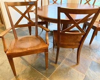 Ethan Allen 48” Rnd Pedestal dining table w/ 2 armchairs, 4 side chairs & 18” leaf  - Complete set $500; 30 years old. 