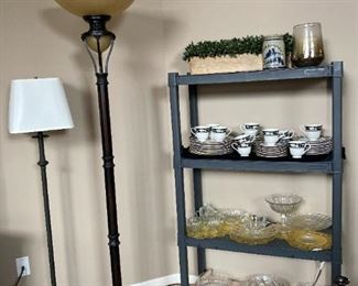 Floor lamps, crystal and china