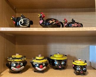 Stacking hen teapot, Japanese cream and sugar jars