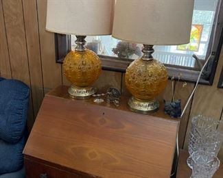 MCM matching lamp pair , drop front secretary desk 