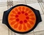 Vintage Retro Boho Mid Century MCM 1970s Atomic Bright Orange Red and Black Colorful Sun Sunburst Rubbermaid Lazy Susan Turntable Tray
