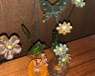 MCM Glass Flowers Wire Stems