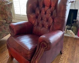 La-z-boy red leather tufted back recliner