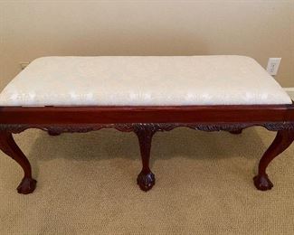 Damask bedroom bench with ball and claw feet