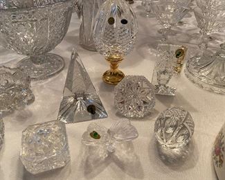 Waterford egg, diamond paperweight, butterfly, topiary, Christmas tree