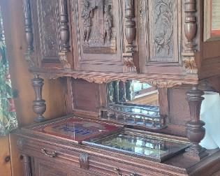 Antique Heavily Carved Wood Bar Cabinet