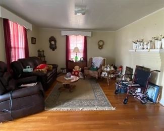 Rugs, furniture, side tables, drop leaf table, transport chair and more 