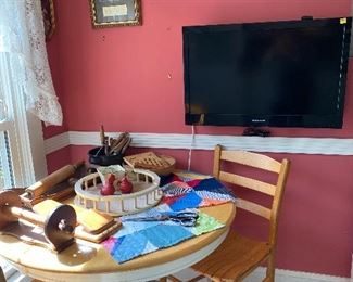 Kitchen table with 2 chairs, wooden kitchen items, misc 