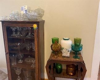 Display cabinet, glassware, magazine table 