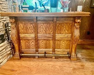 Great Pulaski Oak Bar with unique carved lion features on the ends 