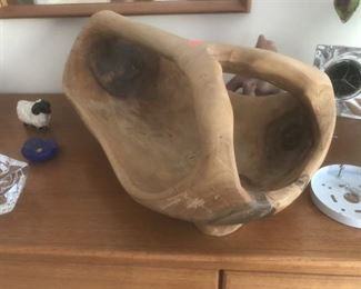 one piece hand carved wooden basket