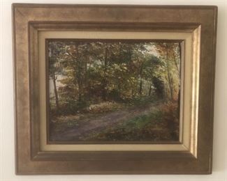 Jacques-Michel Dunoyer  oil on canvas - 11 x 14 "   Path in the forest  - signed lower right