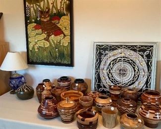 More of the same and a cat batik, and a blue brilliant cut crystal lamp.