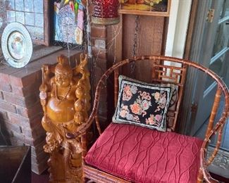 bamboo side chair, buddha, estrella lamps and exotic tile.