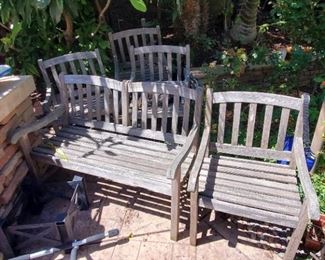 Teak Bench and Chairs