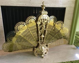 Vintage  Peacock  Brass Fan Fireplace Screen 